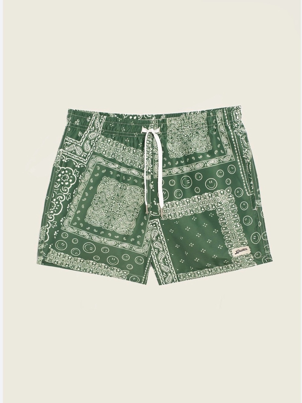 Men’s Bather Sz L green palm bandana swim trunks shorts